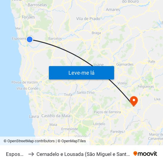 Esposende to Cernadelo e Lousada (São Miguel e Santa Margarida) map