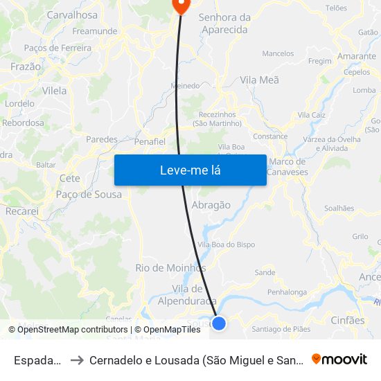 Espadanedo to Cernadelo e Lousada (São Miguel e Santa Margarida) map