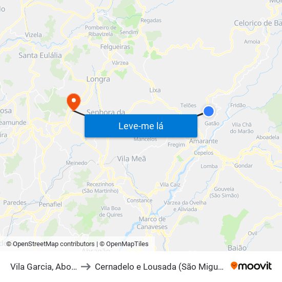 Vila Garcia, Aboim e Chapa to Cernadelo e Lousada (São Miguel e Santa Margarida) map