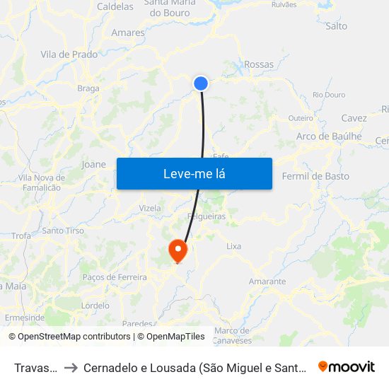 Travassos to Cernadelo e Lousada (São Miguel e Santa Margarida) map