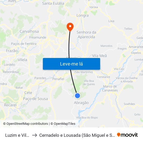 Luzim e Vila Cova to Cernadelo e Lousada (São Miguel e Santa Margarida) map