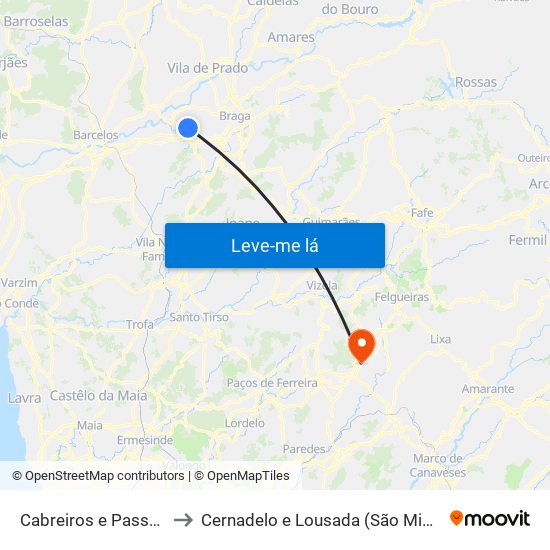 Cabreiros e Passos (São Julião) to Cernadelo e Lousada (São Miguel e Santa Margarida) map