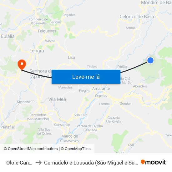 Olo e Canadelo to Cernadelo e Lousada (São Miguel e Santa Margarida) map