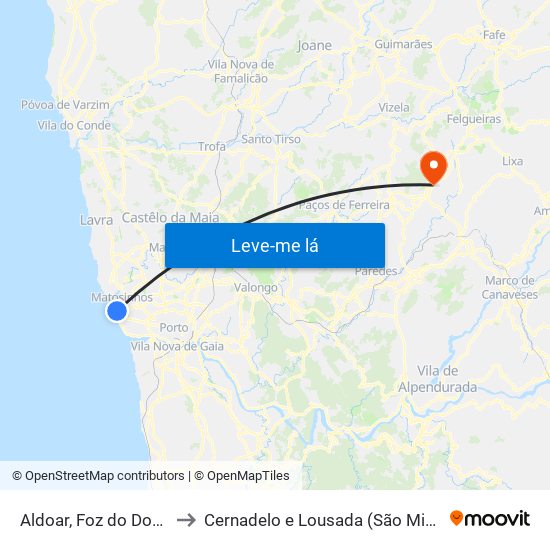 Aldoar, Foz do Douro e Nevogilde to Cernadelo e Lousada (São Miguel e Santa Margarida) map