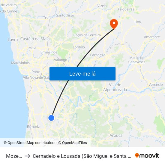 Mozelos to Cernadelo e Lousada (São Miguel e Santa Margarida) map