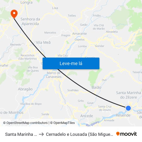 Santa Marinha do Zêzere to Cernadelo e Lousada (São Miguel e Santa Margarida) map