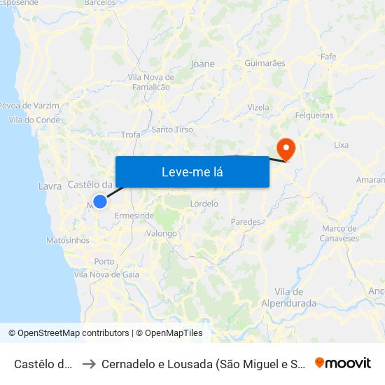 Castêlo da Maia to Cernadelo e Lousada (São Miguel e Santa Margarida) map