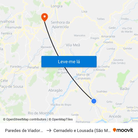Paredes de Viadores e Manhuncelos to Cernadelo e Lousada (São Miguel e Santa Margarida) map