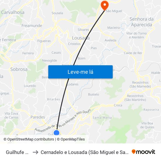 Guilhufe e Urrô to Cernadelo e Lousada (São Miguel e Santa Margarida) map