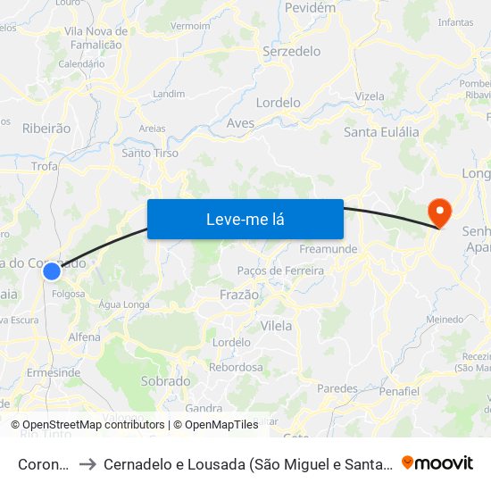 Coronado to Cernadelo e Lousada (São Miguel e Santa Margarida) map
