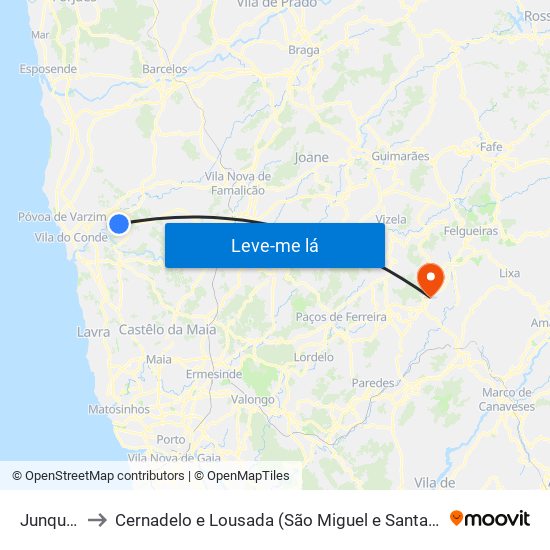 Junqueira to Cernadelo e Lousada (São Miguel e Santa Margarida) map