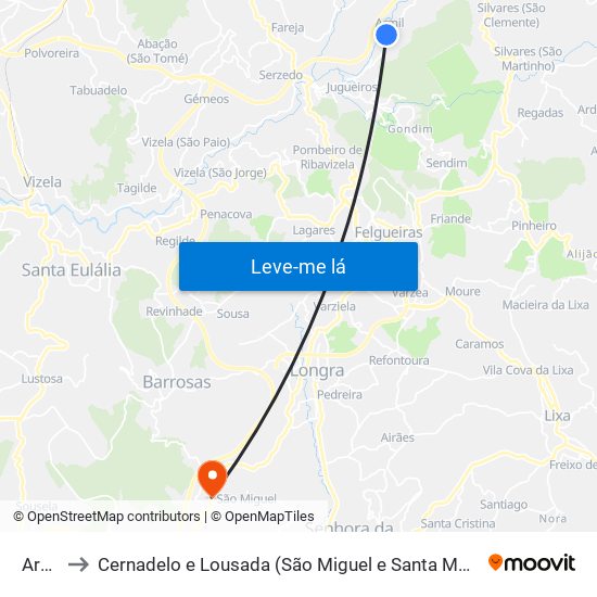 Armil to Cernadelo e Lousada (São Miguel e Santa Margarida) map