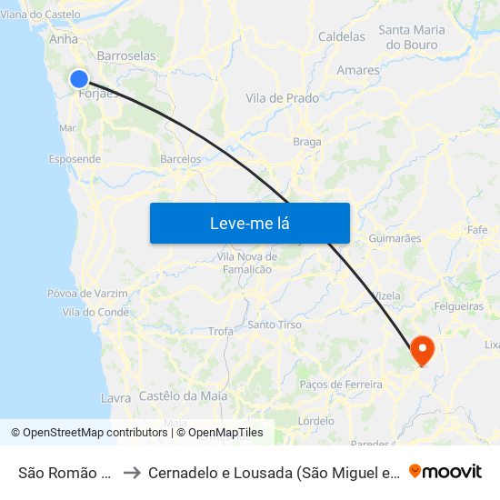 São Romão de Neiva to Cernadelo e Lousada (São Miguel e Santa Margarida) map