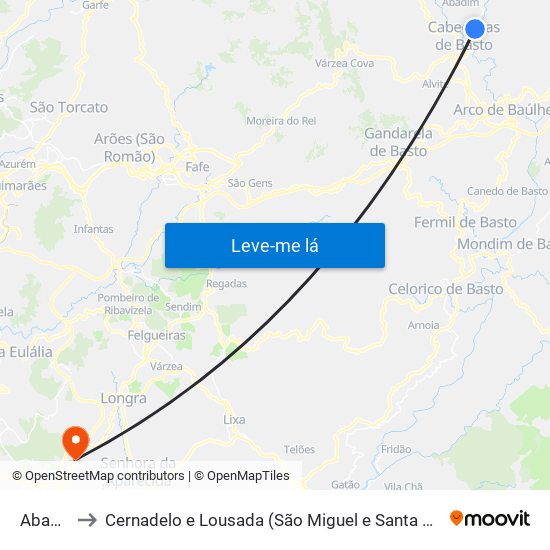 Abadim to Cernadelo e Lousada (São Miguel e Santa Margarida) map