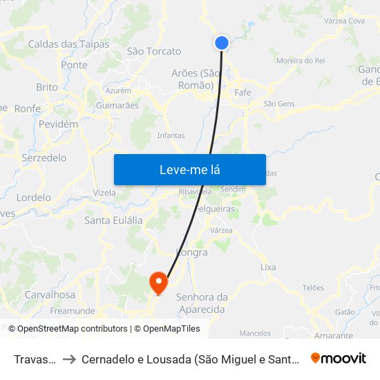Travassós to Cernadelo e Lousada (São Miguel e Santa Margarida) map