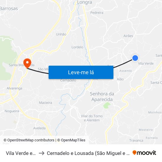 Vila Verde e Santão to Cernadelo e Lousada (São Miguel e Santa Margarida) map