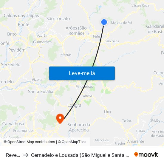 Revelhe to Cernadelo e Lousada (São Miguel e Santa Margarida) map