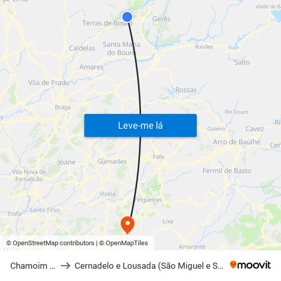 Chamoim e Vilar to Cernadelo e Lousada (São Miguel e Santa Margarida) map