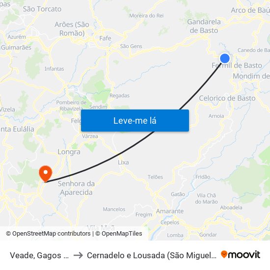 Veade, Gagos e Molares to Cernadelo e Lousada (São Miguel e Santa Margarida) map