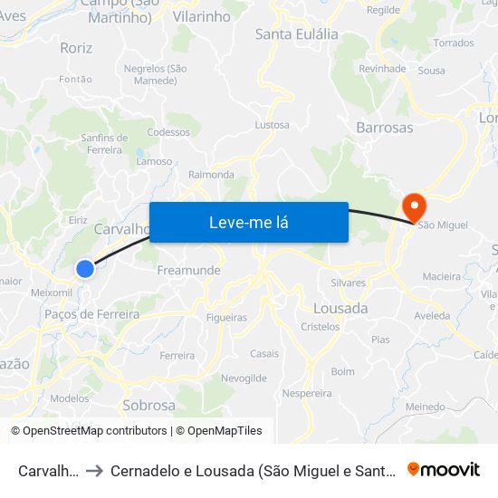 Carvalhosa to Cernadelo e Lousada (São Miguel e Santa Margarida) map