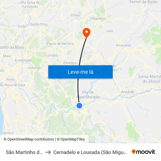 São Martinho de Sardoura to Cernadelo e Lousada (São Miguel e Santa Margarida) map