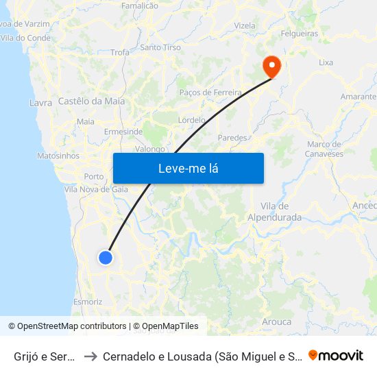 Grijó e Sermonde to Cernadelo e Lousada (São Miguel e Santa Margarida) map