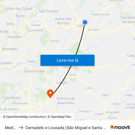 Medelo to Cernadelo e Lousada (São Miguel e Santa Margarida) map