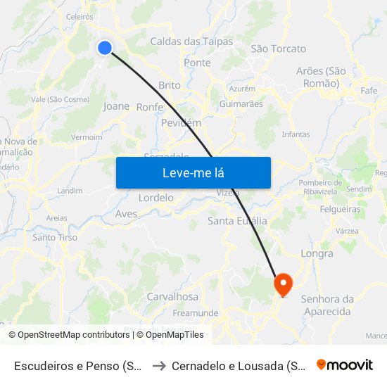 Escudeiros e Penso (Santo Estêvão e São Vicente) to Cernadelo e Lousada (São Miguel e Santa Margarida) map
