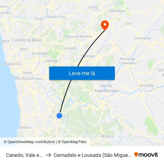 Canedo, Vale e Vila Maior to Cernadelo e Lousada (São Miguel e Santa Margarida) map