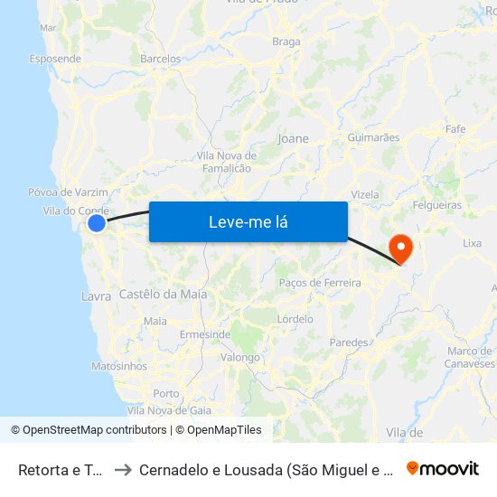 Retorta e Tougues to Cernadelo e Lousada (São Miguel e Santa Margarida) map