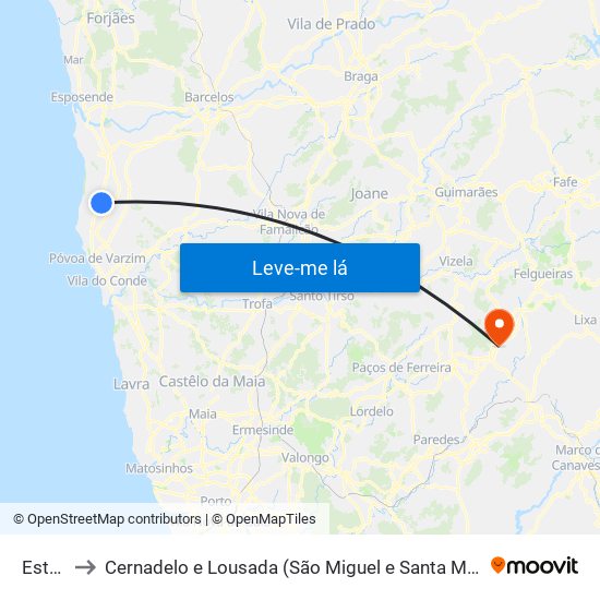 Estela to Cernadelo e Lousada (São Miguel e Santa Margarida) map