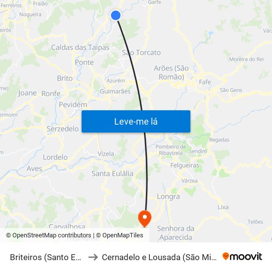Briteiros (Santo Estêvão) e Donim to Cernadelo e Lousada (São Miguel e Santa Margarida) map