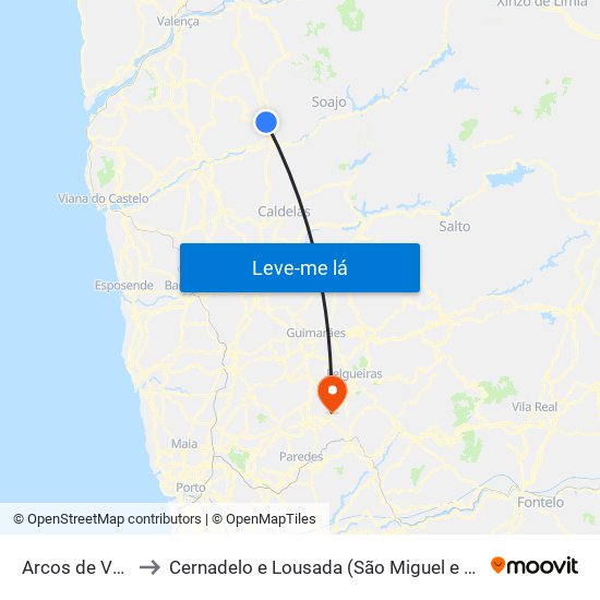 Arcos de Valdevez to Cernadelo e Lousada (São Miguel e Santa Margarida) map