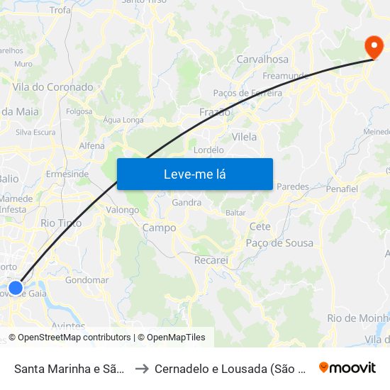 Santa Marinha e São Pedro da Afurada to Cernadelo e Lousada (São Miguel e Santa Margarida) map