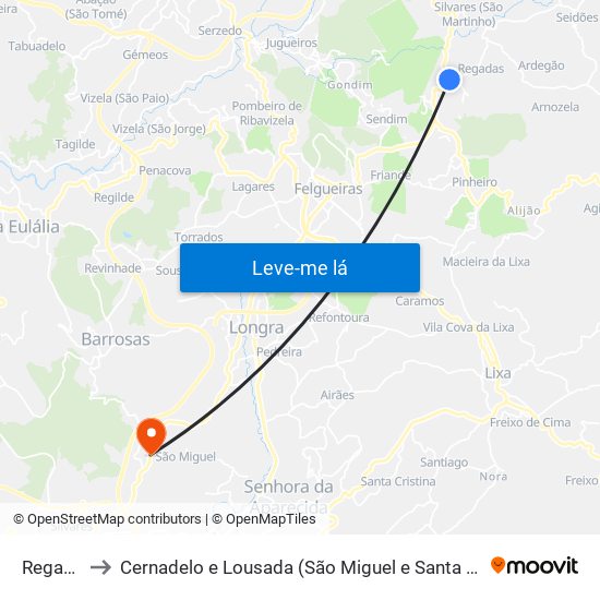 Regadas to Cernadelo e Lousada (São Miguel e Santa Margarida) map