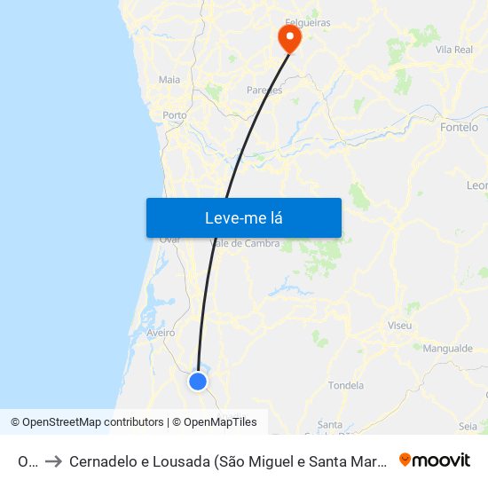 Oiã to Cernadelo e Lousada (São Miguel e Santa Margarida) map