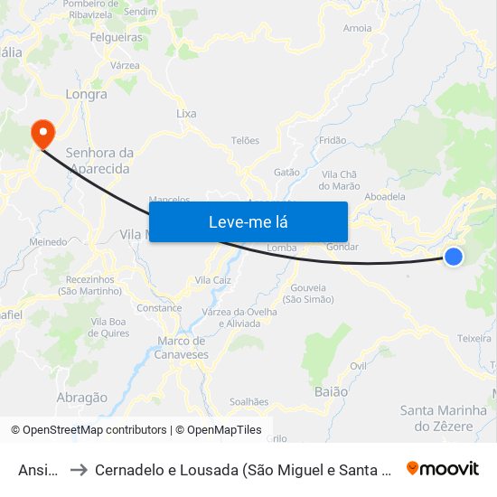 Ansiāes to Cernadelo e Lousada (São Miguel e Santa Margarida) map