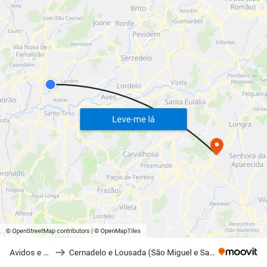 Avidos e Lagoa to Cernadelo e Lousada (São Miguel e Santa Margarida) map