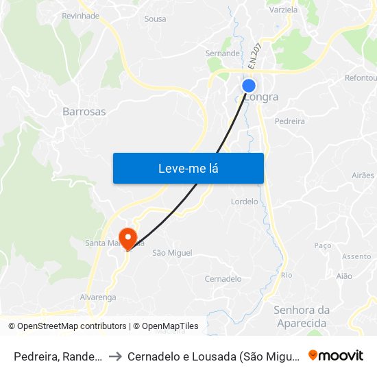 Pedreira, Rande e Sernande to Cernadelo e Lousada (São Miguel e Santa Margarida) map