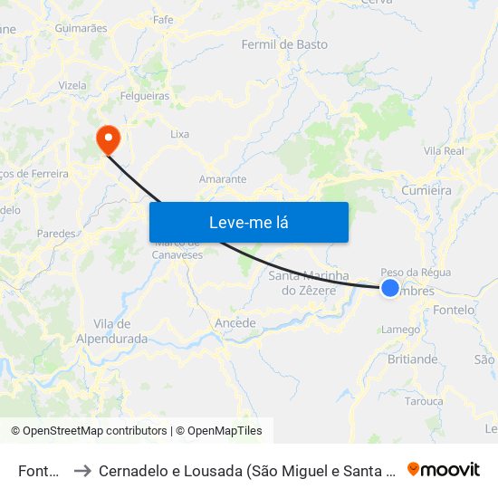 Fontelas to Cernadelo e Lousada (São Miguel e Santa Margarida) map