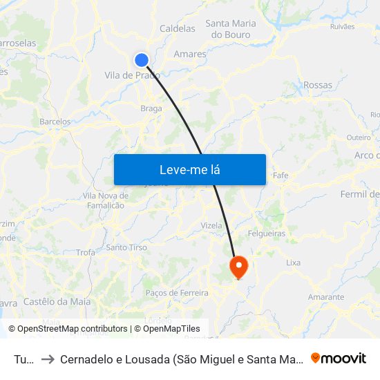Turiz to Cernadelo e Lousada (São Miguel e Santa Margarida) map