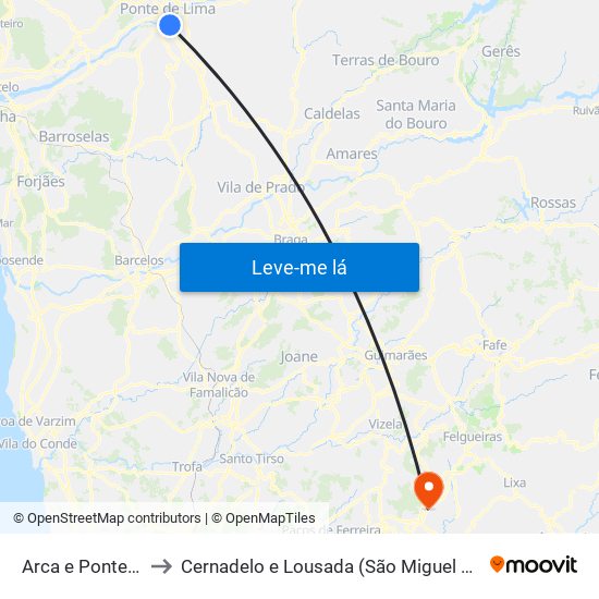 Arca e Ponte de Lima to Cernadelo e Lousada (São Miguel e Santa Margarida) map