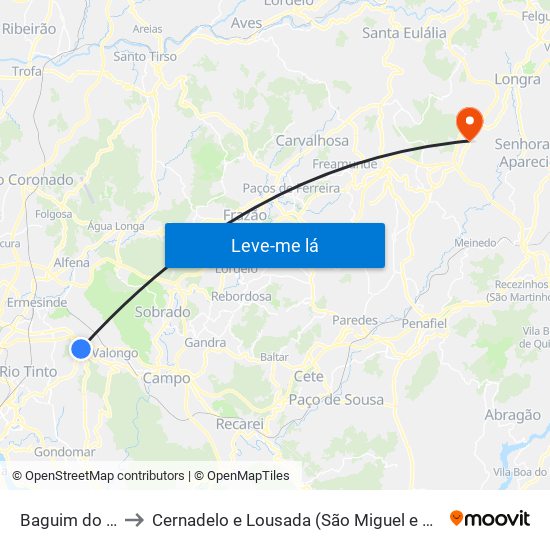 Baguim do Monte to Cernadelo e Lousada (São Miguel e Santa Margarida) map