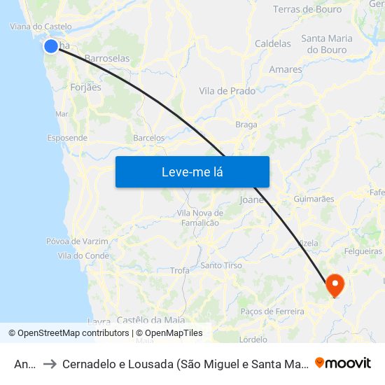 Anha to Cernadelo e Lousada (São Miguel e Santa Margarida) map