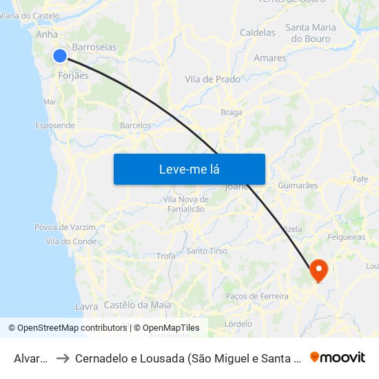 Alvarães to Cernadelo e Lousada (São Miguel e Santa Margarida) map