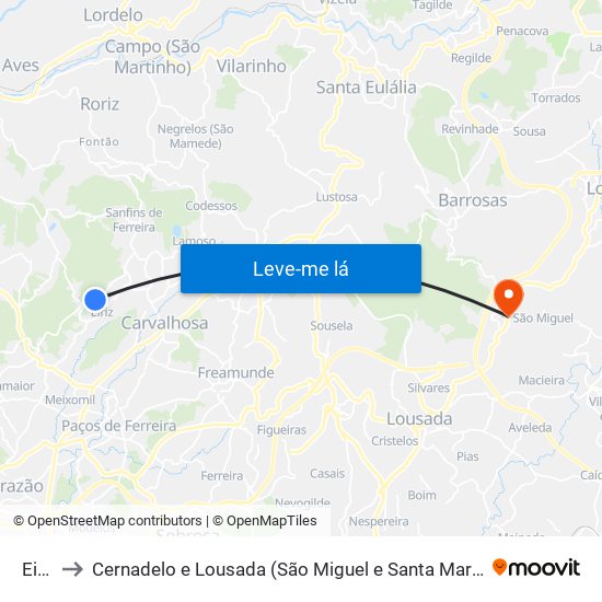 Eiriz to Cernadelo e Lousada (São Miguel e Santa Margarida) map