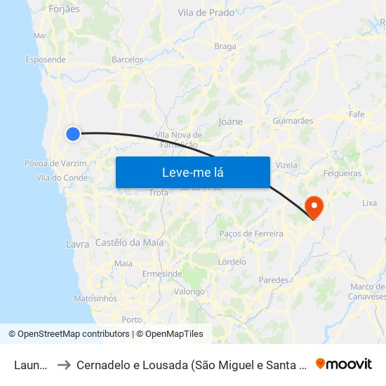 Laundos to Cernadelo e Lousada (São Miguel e Santa Margarida) map