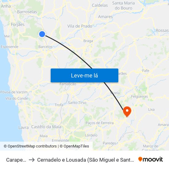 Carapeços to Cernadelo e Lousada (São Miguel e Santa Margarida) map