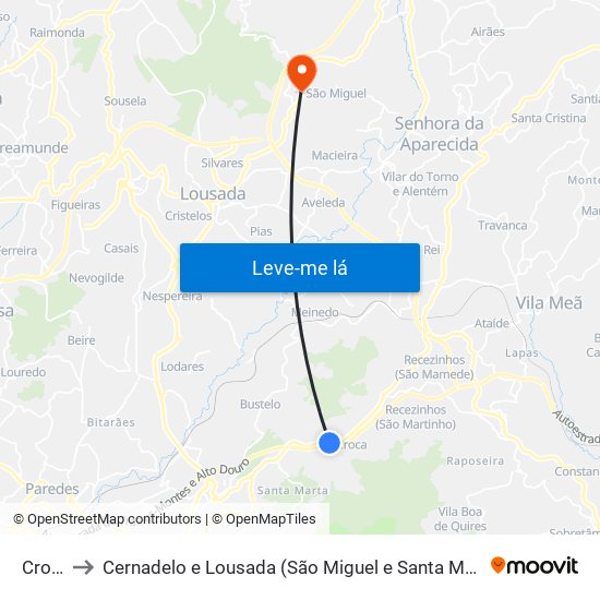 Croca to Cernadelo e Lousada (São Miguel e Santa Margarida) map