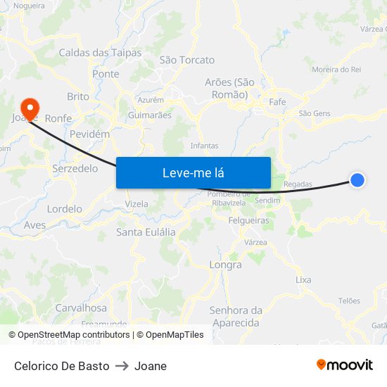 Celorico De Basto to Joane map
